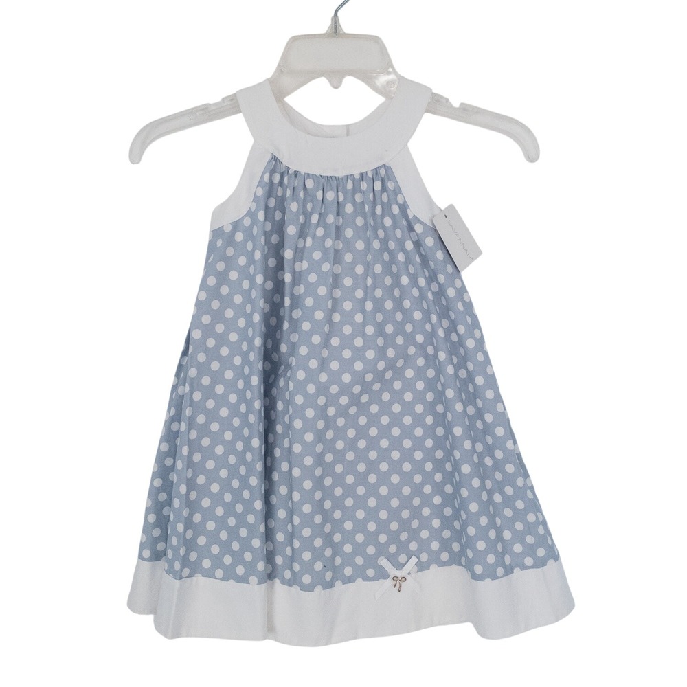 Savannah Dress Girls 4T‎ Blue Polka Dot Sleeveless A-Line Cotton NWT
